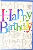 The photograph highlights a colourful birthday card whose front captures the spirit of a joyous celebration in Hornchurch. The central message, Happy Birthday, stretches across the card in generous, rounded letters, each one infused with a flowing gradient of colour that passes from warm to cool tones. On the left, the colours begin in deep ruby and magenta, slide into tangerine and buttery yellow at the centre, then gently shift towards grassy greens, teal, and ocean blue, before fading into lavender and soft violet at the right edge. This rainbow effect is smooth and polished, giving the impression of carefully blended inks rather than flat blocks of colour. The card's semi-gloss finish adds a subtle shine, so the letters appear bright and inviting, as if lit by soft window light from a Hornchurch home. Behind the colourful greeting lies a background of delicate golden script. The phrase Happy Birthday to you is repeated in a neat, cursive handwriting style, running diagonally in close-set lines across the whole card. The gold is light and finely detailed, offering a refined shimmer that enhances rather than distracts, similar to the way sunlight flickers across leaves in Harrow Lodge Park. Small spaces between the main letters allow glimpses of the golden words, creating layers of interest and a sense of depth. Thin white margins around the design keep everything contained and harmonious, preventing the bright colours and shimmering script from feeling overwhelming. This card looks like the perfect finishing touch to a birthday gift-an expressive, modern greeting you might see paired with fresh flowers ready for same-day delivery throughout Hornchurch, Elm Park, and the surrounding neighbourhoods.